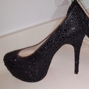 Gorgeous black strauss crystal red bottom heels